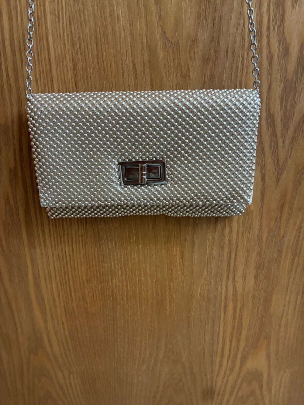 Elegant Gold Jessica McClintock Clutch w/ detachable chain strap